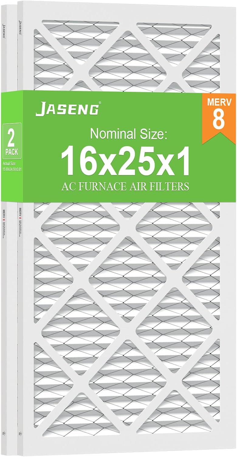 JASENG Furnace Filters 16x25x1 MERV 8, MPR 600, 2 Pack Air Filter for HVAC/AC Furnace - Actual Size: 15.75"x24.75"x0.75" - Image 1